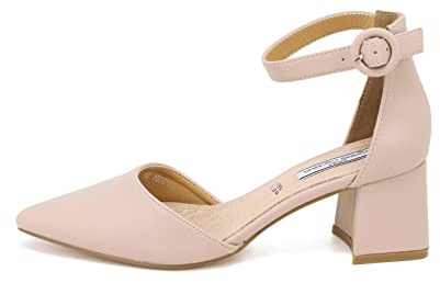 QUEEN HELENA Décolleté Scarpe con Tacco Medio Eleganti a Punta Chiusa con Cinturino Donna ZM9001 Nude 38