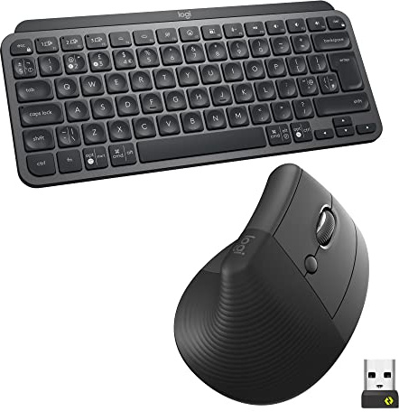 Logitech MX Keys Mini Keyboard and Lift Vertical Ergonomic Mouse Combo - Wireless, Backlit Keys, Bluetooth or Logi Bolt USB receiver, Quiet, Windows/macOS/iPadOS, Laptop, PC, QWERTY UK - Grey