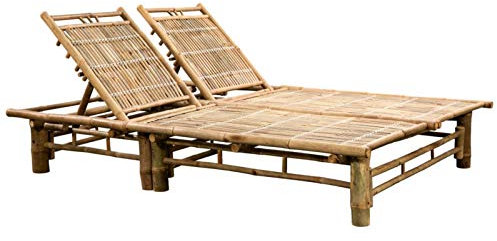 CANLAY 2-Personen-Sonnenliege, Gartenliege, Liegestuhl, Sonneninsel Outdoor, Sonnenstuhl, Gartenmöbel, Bäderliege, Relaxliege, Terrasse, Bambus