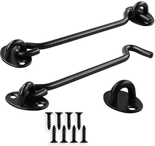 Cierre de gancho y ojo para puerta de granero, 2 cierres de puerta de acero inoxidable resistente, sólido grueso, fácil bloqueo de cabina para puerta, ventana, armario cobertizo (6 pulgadas, negro)