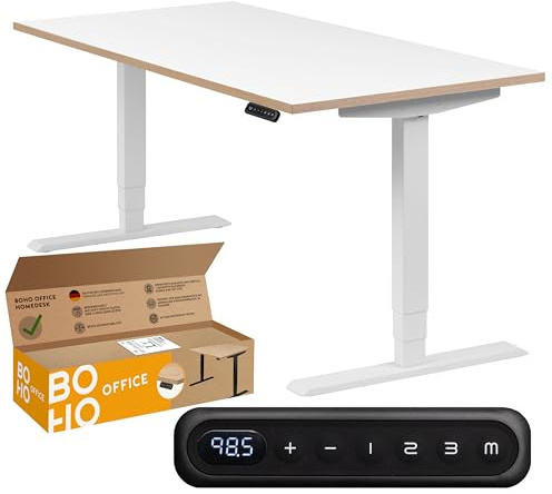 boho office® Homedesk Schreibitsch elektisch höhenverstellbar | Homedesk - Tischgestell Weiß, Tischplatte 120x80 Weiß - 2 Motoren, Memoryfunktion, Kollisionsschutz, Kindersicherung