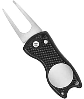 MEKEET Stainless Steel Golf Divot Repair Tool 1Pcs Foldable Golf Divot Tool with Pop-up Button and Magnetic Ball Marker, Green Tool Accessories with Fork Tine Golf Pitch Mark Repair Tool | Foldable，Mark Repair Tool