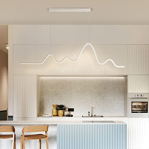 Bellastein Moderne Design LED Esszimmer Pendelleuchte Linear Design mit Fernbedienung Pendellampe Höhenverstellbar Hängeleuchte für Esstisch Büro Wohnzimmer Kronleuchter (Weiß, A)