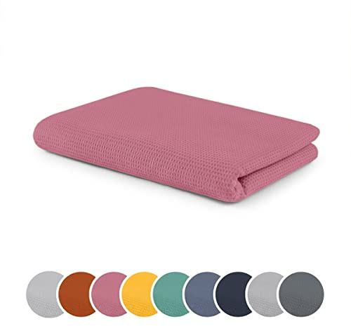 sleepling Kuscheldecke in Waffeloptik 150x200 cm, 100% Baumwolle, Weiche Sofadecke & Wohndecke 150 x 200, Temperaturregulierend, Waschbar, Made in Germany, Oeko-TEX, Rosa