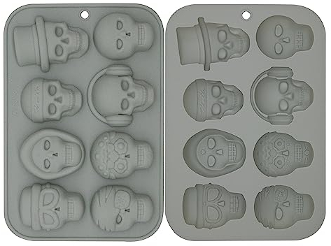 ALLY-MAGIC Skull Chocolate Moulds, Halloween Silicone Candy Mould Christmas Candle Baking Resin Mould Fondant Moulds for DIY Cake Decorating Jelly Ice Cube Y6-8LKLMJ (Grey)