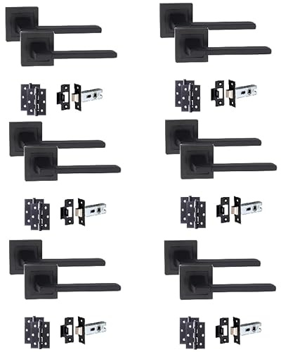 Golden Grace Aztec Straight Door Handles with Hinges & Latch, Matt Black | Supplied with 52mm square rose plates and 64mm tubular components, offering a complete setup built for heavy daily use.