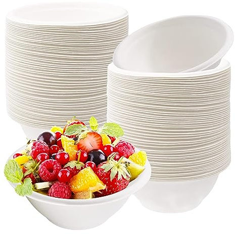 100Pcs Einweg Suppenschalen aus Zuckerrohr,Wärmespeicherung Suppenschüssel Suppenteller Einweg Klein Zuckerrohrschalen,Starke Papierschalen für Picknick,Geburtstag,Grillen und Party(Weiß, 220 ml-100)