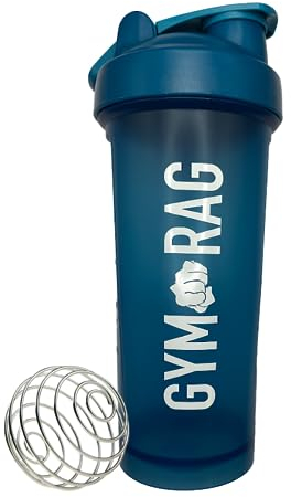 GYM RAG Protein Shaker Bottle- BPA Free, Leak-Free 600 ml Protein Shake Bottle with Wire Ball Mixer- Durable Shaker Bottle for Protein Shakes, Smoothies, Supplements, and More (Blue)