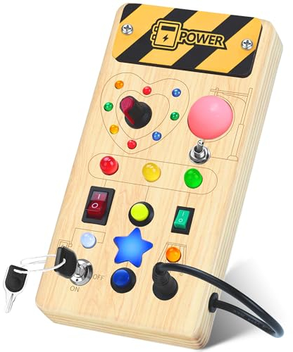Montessori Busy Board Activity Board ab 1 Jahr Montessori Holzspielzeug mit 8 Schalter 15 LED Lichtschalterspielzeug Sensorisches Lernspielzeug für Kleinkinder Geschenk Jungen und Mädch ab 1 2 3 Jahr