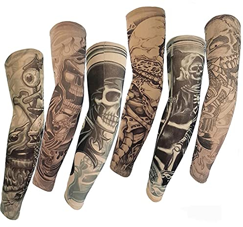 Faux Manchons de Tatouage, 6 Pcs Manches de Tatouage Nylon de Mode Elastique Protections Solaires Wearable pour Garçon Filles Rock Star Day Halloween Fancy Dress Party, Unisexe