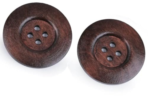 2 Deko-Holzknöpfe, 4-Loch, 40mm Durchmesser für Scrapbooking, Dekoration und Bekleidungsstücke, Farbe: Braun