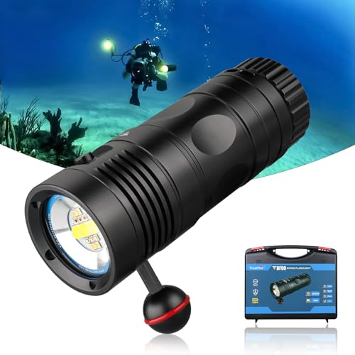 TrustFire DF90 Kit Linterna de Buceo,Foco de Buceo Recargable 15000 Lúmenes | Linterna Sumergible 70M Impermeable, 3 Tipos Diferentes de Iluminación（Luz de Blanca, UV, Roja）