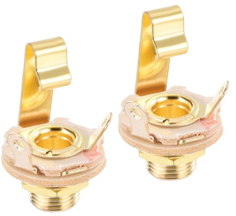 QUARKZMAN 2 Stück Gitarren-Eingangsbuchse 6.35mm Stereo-Klinkenbuchse Mono Panel Mount Socket Gold für Gitarre Bass Lautsprecher Fußschalter