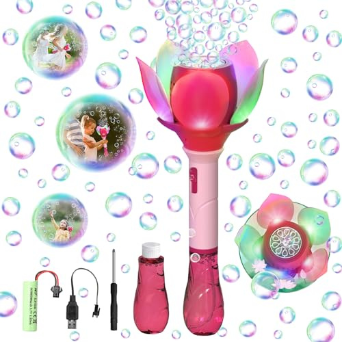 Automatico Macchina Bolle di Sapone, Fiore Macchina Bolle di Sapone, Bacchetta Magica Pistola a Bolle di Sapone Elettrica per Bolle per Bambini, Pistola a Bolle per Bambini per All'aperto Matrimonio