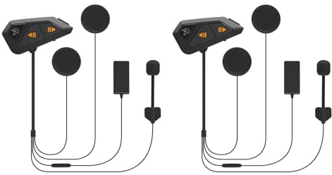 FreedConn FG Motorcycle Helmet Bluetooth Headset Intercom 2 Pack with Music Share, Universal 1200m 6 Riders Motorbike Group Communication System Ultra-Thin with Hard Mic/Noise Cancellation/Waterproof