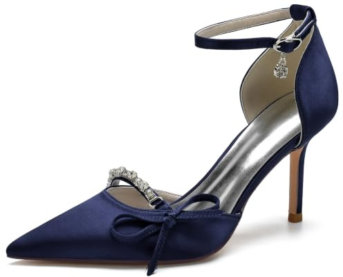 MINITOO Women Shoes Heels for Wedding High Heel Formal Party Pumps with Strappy BR003 Navy Blue UK 5.5