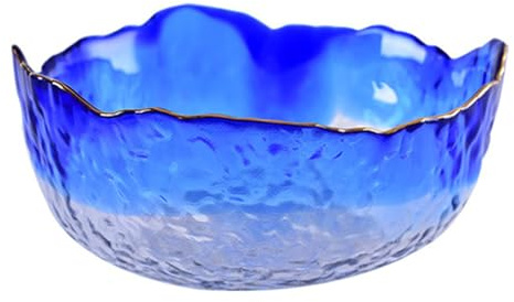 BURLOE Blau,1050ml, Glasschüssel Mit Goldenem Rand, Dessertschalen Salatschüssel 300ML/750ML/1050ML Glasschale Rund Für Salat Dessert Obst Snacks Stapelbare Deko Rund