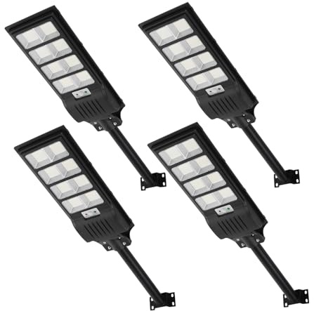 Dibaful 400w Lampadaire Solaire Exterieur - 6500k 10000lm DéTecteur de Projecteur LED Jardin Lampe avec TéLéCommande 720 LED Blanc Froid IP65 Impermable Pour Garage Rue Éclairage public 4PCS