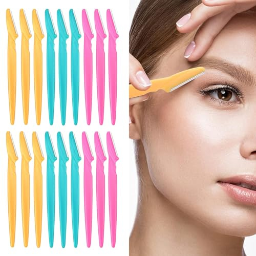 18 Pcs Eyebrow Razors，Portable Eyebrow face Razors Facial Shaver Eyebrow Remover with Cover for Women and Men（Green Pink Yellow）