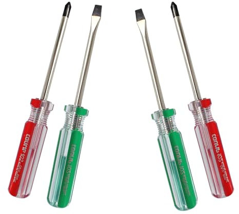 bociloy Set di 4 cacciaviti magnetici, 5 mm, Phillips e punte a taglio, con albero in acciaio da 10,2 cm e impugnatura comoda per riparazioni fai da te, rosso/verde