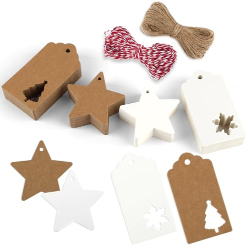 200 Stück Weihnachtsanhänger, braune Geschenkanhänger für Geschenke, Weihnachtsetiketten mit 20 m Schnur, Weihnachts-Geschenkanhänger, Kraftanhänger, Preisschilder, Weihnachtsnamenschilder für