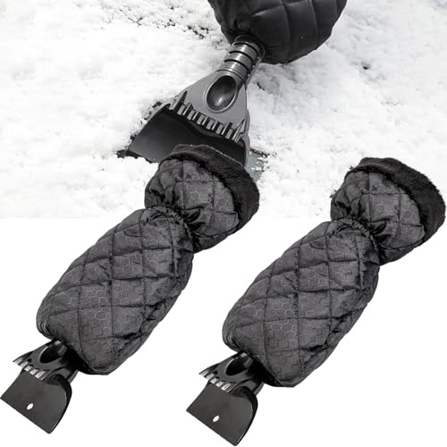 Norhogo 2pcs Handschuh Eiskratzer für Auto Windschutzscheibe Set, Eiskratzer mit Handschuh, Schneeschaber mit wärmendem weich gefüttertem Handschuh, magischer Eiskratzer für Auto Windschutzscheibe für