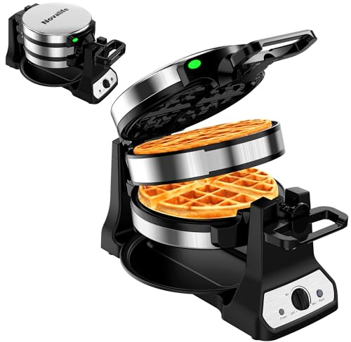 Waffle Maker, 1400W Belgian Waffle Maker, Double Waffle Iron 180° Flip, Rotating Nonstick Plates, Adjustable Browning Control, Locking Buckle & Cool Touch Handle, Removable Drip Tray, Stainless Steel