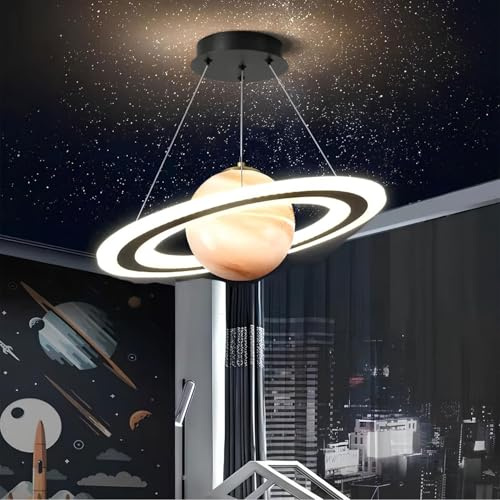 Moddeny Kinderzimmer Planets Pendelleuchten, moderne Acryl Innenleuchter verstellbare E27 Decke Pendelleuchte mit rundem Glas Lampenschirm für Jungen Mädchen Wohnzimmer Kinderzimmer