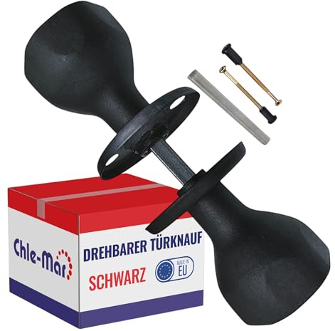 Chle-Mar Türknauf für haustür, Türknopf, Türbeschlag Haustür, Türkugel - (⌀4,5cm, Schwarz) - Beidseitig Montierbar – Für Holztüren & Metalltüren – Einfach Montage – Für Haus, Büro & Innentüren