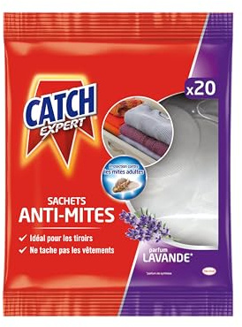 CATCH EXPERT Mites, Parfum Lavande, Anti Mites Textiles, Protection 7 Semaines par Sachet, Format Pratique pour Tiroirs et Armoires, Usage Domestique, 20 Sachets | anti mites textiles, parfum lavande, protection tiroirs armoires, 7 semaines, usage domestique, format pratique, simple