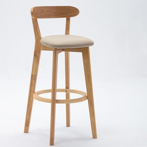 Mid-Century Modern Barstol Set Om 1, Barstol Med Ryggstöd, Fotstöd, Linneklädsel Och Träram, Ergonomisk Design För Köksö Eller Disk(Khaki,61cm/24)