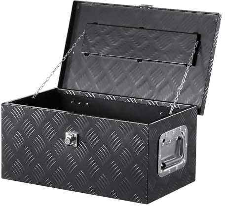 VEVOR Boîte à outils pour camion en aluminium, 508x304,8x241,3 mm, coffre de benne de pick-up verrouillage, plaqué à rayures avec poignées latérales et clés pour remorque camping-car camionnette, noir