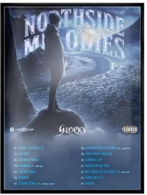 Generico Glocky Album NorthSide Melodies Quadro, Cornice Nera, Trap/Rap Italiano, Hip Hop, Icone, Decorazioni, Stampa