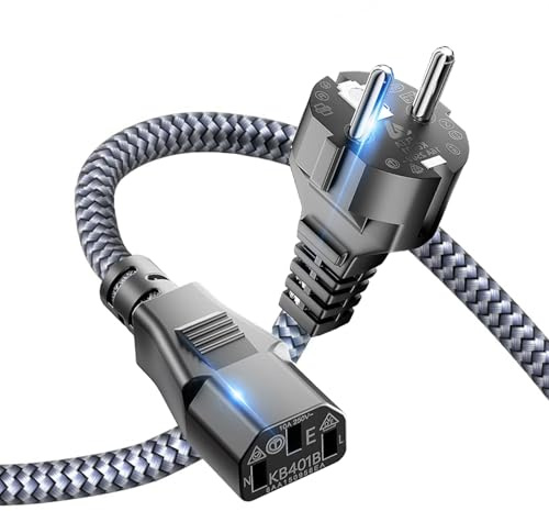 Goalfish 6,0m Kaltgerätekabel 3 polig Typ F Schutzkontakt auf C13, Nylon | Robust, Stromkabel Netzkabel Kaltgerätestecker Mit VDE, Für TV PC Computer Monitor Bildschirm Drucker Beamer Projektor etc