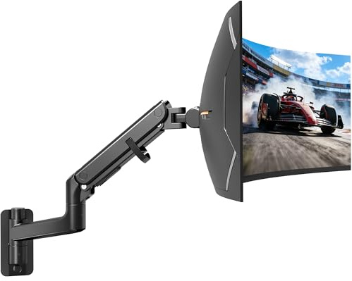 monTEK Monitor Wandhalterung für 17–57 Zoll Ultrawide Bildschirme bis 27 kg | Gasfeder Monitorarm, Monitor Halterung mit voller Beweglichkeit & Höhenverstellbar, VESA 75x75 / 100x100, Schwarz