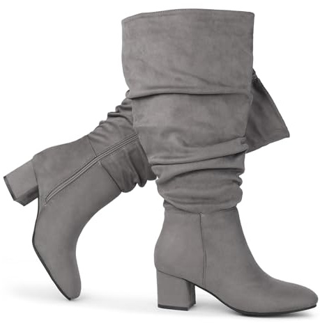 Chicblooms Botas de vestir pantorrilla extra ancha para mujer, botas holgadas de ante con tacón de bloque,Ante gris, EU 41