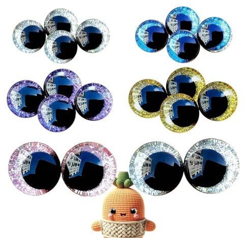 20 Stück Glitzer Augen Für Häkeltiere, 3D Kunststoffaugen in 12/18/30mm mit Abstandshaltern und PE-Unterlegscheiben für DIY, Amigurumi, Puppen & Spielzeug ﻿