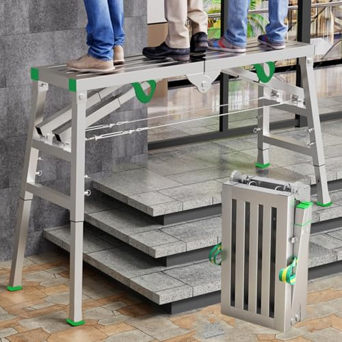 Höhenverstellbare Arbeitsplattform Klappbar, Faltbare Arbeitsbühne Mit 400 Kg Tragfähigkeit, Verstellbare Gerüst Für Werkstatt Und Haushalt (200X40CM)