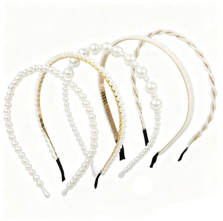 5 Pezzi Cerchietto Perle Donna, Squisita Fascia per Capelli Perles, Elegante Cerchietti con Perle, Capelli di Perles Accessori per Matrimoni Feste Appuntamenti Occasioni Quotidiane