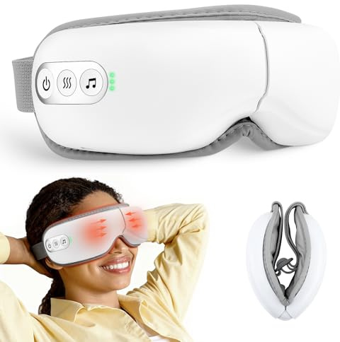 Yapasopu Masque de sommeil électrique 4 en 1, avec chaleur, massage, vibrations, musique et ajustement réglable, masseur oculaire pour la relaxation de la fatigue oculaire, yeux secs, cernes