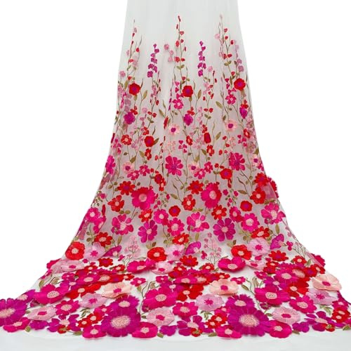 Vayliro 1 Yard x 120cm Spitzenstoff Blumen Bestickter Stoff Blumenmuster Dekostoffe Stickerei Bastelstoffe Kleiderstoff für DIY Handwerk Gardinenzubehör Hochzeit Kleidungsdekorationen,Weiß
