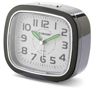Velamp Sveglia da Comodino, Sveglia Analogica al Quarzo Silenziosa con Luce Senza Ticchettio, Semplice Orologio da Tavolo con funzione Snooze,Adatto per Camere da Letto, scrivanie, viaggi...