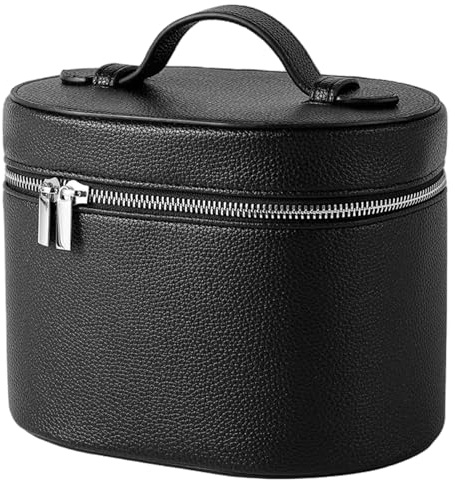 Nuiorfty Läder sminkväska PU resesminkväska med avtagbar avdelare och handtag med dragkedja organisering resor för kvinnor flickor, Svart, 8*6*5.7inch, ledig
