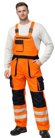 SHEEN Hi Vis Contrast Bib and Brace Workwear Dungarees – Reflective Safety Overalls with Adjustable Straps for Outdoor & Site Use