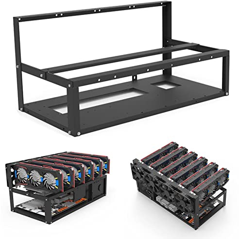 Masyrt 6 GPU-Miner-Rig-Gehäuserahmen,Stahl-Open-Air-Miner-Computer-Rack,Mining-Rig-Rahmengehäuse für Kryptowährung Bitcoin-Mining-Zubehör Werkzeuge (nur Rahmen, Lüfter und GPU Sind (Schwarz)