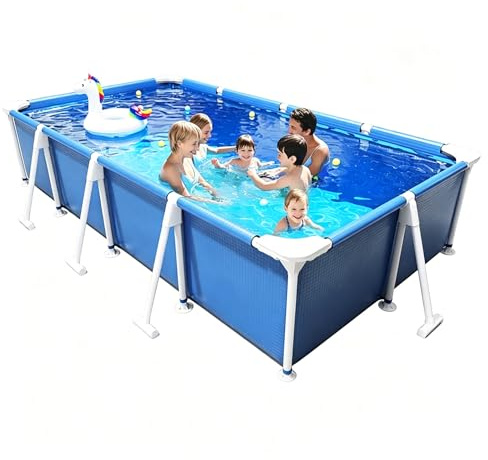 Easnuroz Piscina Rectangular con Estructura Metálica 120-400 Cm Piscina Infantil Plegable para Jardín Fabricada con Material De 3 Capas Piscina Elevada para Jardín Ideal para Niños(150 * 105 * 45cm)