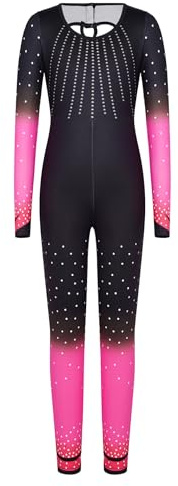 Eandarui Voltigieranzug Mädchen Lang Kinder Ganzkörper Turnanzug Langarm Tanzanzug Strass Glänzend Eiskunstlauf Body Anzug Farbverlauf Tanzanzug Für Bühnenauftritt