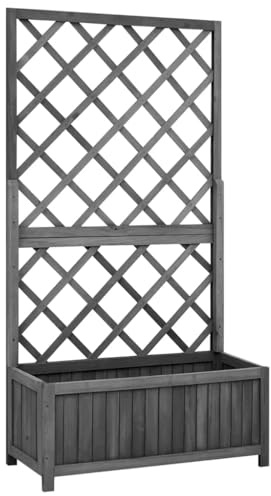 QJBSAVVA Traliccio da giardino con fioriera nera, 70 x 30 x 135 cm, traliccio in legno di abete massiccio per piante rampicanti, fioriera per giardino, terrazza e balcone