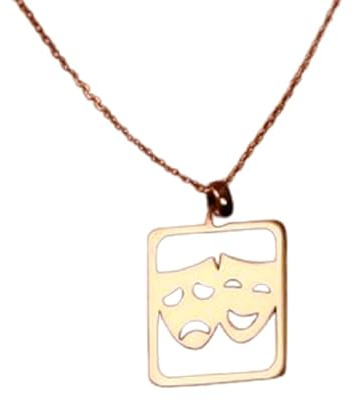 LKBEADS Collier pendentif minimaliste en argent sterling 925, forme rectangulaire, avec pendentif masque de théâtre et chaîne câble de 45 cm plaquée or. Bijou symbolique | LKD_3DM_00782