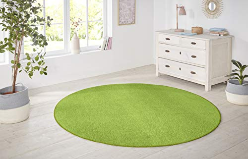 Hanse Home Nasty Teppich Rund – Wohnzimmerteppich Flauschiger Kurzflor Einfarbig Unifarben für Esszimmer, Wohnzimmer, Kinderzimmer, Flur, Schlafzimmer, Küche – Uni Grün, 133cm